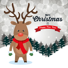 reindeer cartoon greeting merry christmas design vector illustration eps 10