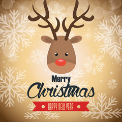 Fototapeta na wymiar postcard reindeer merry christmas snowflake and beige background vector illustration
