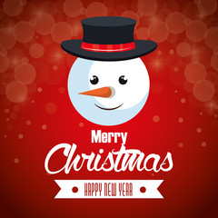 red background card christmas with face snowman vector illustration eps 10