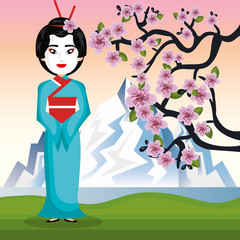 girl japanese kimono welcome japan icon vector illustration