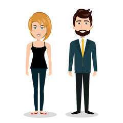 cartoon man and woman standing, human resources graphic vector illustration