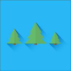 Three pine trees in flat design