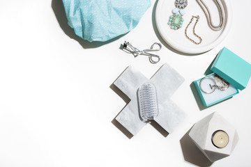 Flat lay group of beauty and pamering items