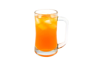Glass of  orange juice with ice on white background