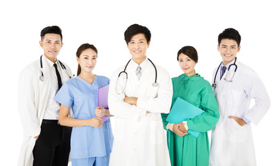 Smiling medical team isolated on white background