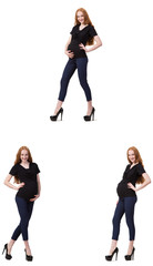 Obraz premium Pregnant woman in composite image isolated on white