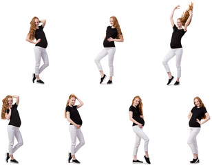 Pregnant woman in composite image isolated on white