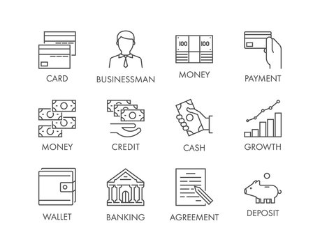 Vector line icon set for banking.
