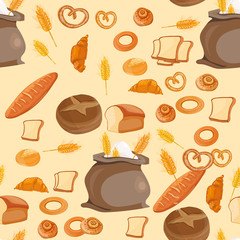 Bakery seamless pattern fresh bread buns cartoon vector