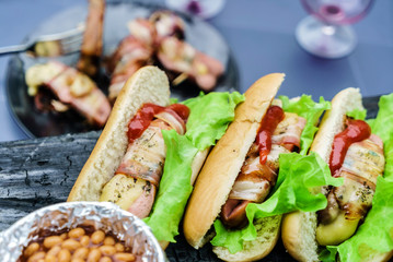 hot dog with grilled sausages
