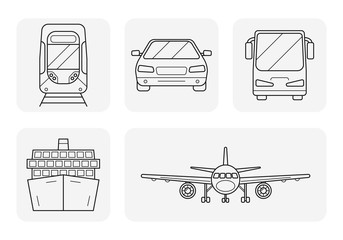 Transport linear art icons set