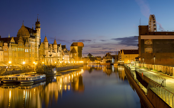 Night panorama of the old town in Gdansk, Poland
