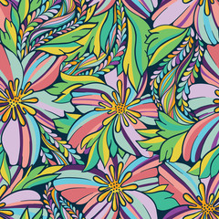 Fototapeta na wymiar Colorful seamless floral pattern