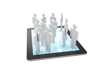 group of people figures on tablet PC. 3d rendering.