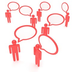 people with talk bubbles isolated over a white background. 3d rendering.