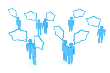 people with talk bubbles isolated over a white background. 3d rendering.