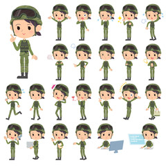 Set of various poses of military wear woman