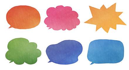 アナログ・手書き・水彩画風　風合いのある吹き出し・コピースペース　セット素材　白背景