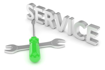 3D Illustration Wrench and screwdriver, service concept