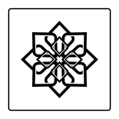 Round pattern abstract design element. Eight pointed circular pattern. Mandala. Round linear vector ornament on white background.