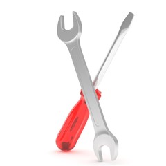 3D Illustration Wrench and screwdriver, service concept