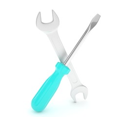 3D Illustration Wrench and screwdriver, service concept