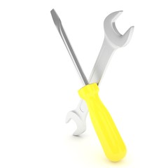 3D Illustration Wrench and screwdriver, service concept