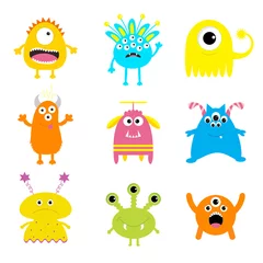 Fotobehang Monster big set. Cute cartoon scary character. Baby collection. White background. Isolated. Happy Halloween card. Flat design. © worldofvector