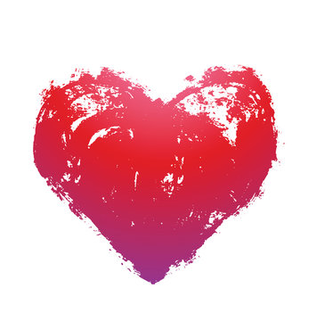 Vector hand-drawn grunge brush strokes in the form of silhouette of a red heart symbol on a white background. Brush smear stain texture. Valentine's Day.