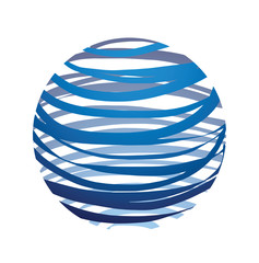 Vector image of abstract shattered sphere made of blue paint brush strokes on a white background. Grange globe with brush strokes. Vector abstract illustration.