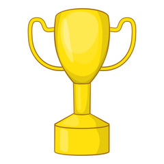 Gold cup icon in cartoon style isolated on white background. Avard symbol vector illustration