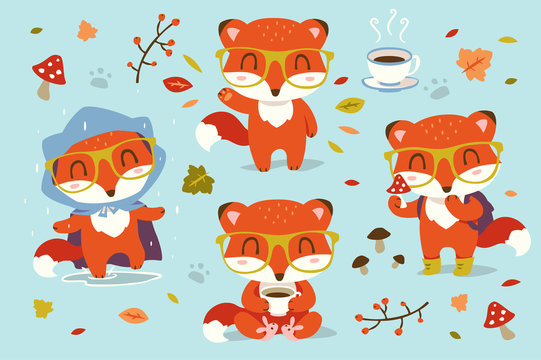 vector cartoon fall fox