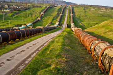 Obraz premium Artificial channel. Pipe bridges
