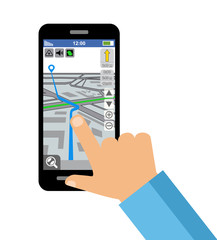 Map of the city on the smartphone screen