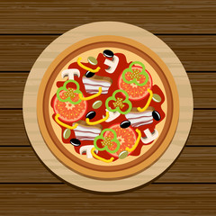 Pizza on a wooden table