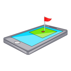 Golf course on phone icon in cartoon style isolated on white background. Game symbol vector illustration