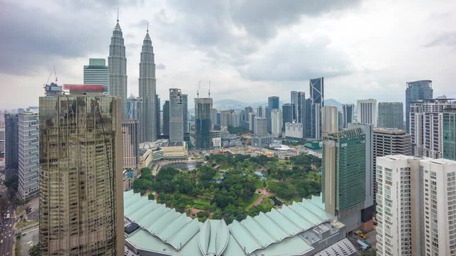 Cloudscape aerial view of Kuala Lumpur city skyline. Time lapse. 