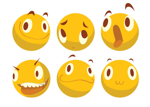 Vector Cartoon Image Of A Set Of Various Yellow Emoticons Expressing Different Feelings On A White Background. Smiley Face Icons. Emoji. Vector Illustration.