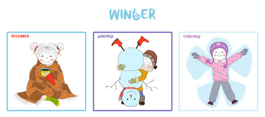 Winter season girl vector set