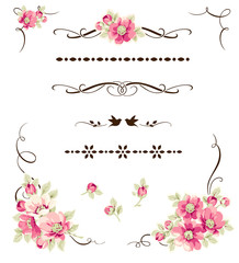Set of decorative calligraphic elements and flower for page decor