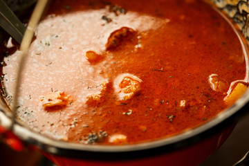 Traditional Ukrainian dish - borsch, close up