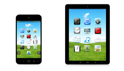 Modern digital phone and tablet on white background 3D rendering