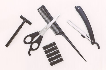 Professional hairdresser tools on white backgroung