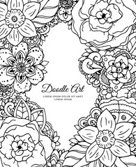 Vector illustration , floral frame. Doodle drawing. Coloring book anti stress for adults. Meditative exercises. Black white.