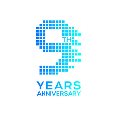 9 years anniversary with a pixels digital,technology logo
