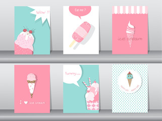 Set of ice cream cones. Design card. Vector illustrations