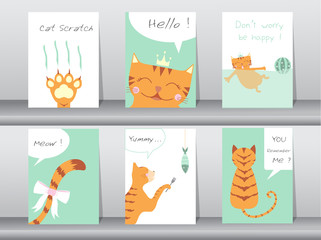 Fototapeta premium Set of cute animals poster,template,cards,cats,Vector illustrations 