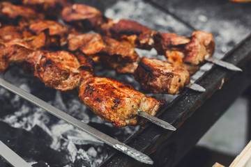 Beef kebab. Fresh meat at grill, bbq