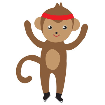 Monkey skating, figure skating, vector illustration