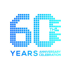 60 years anniversary with a pixels digital,technology logo